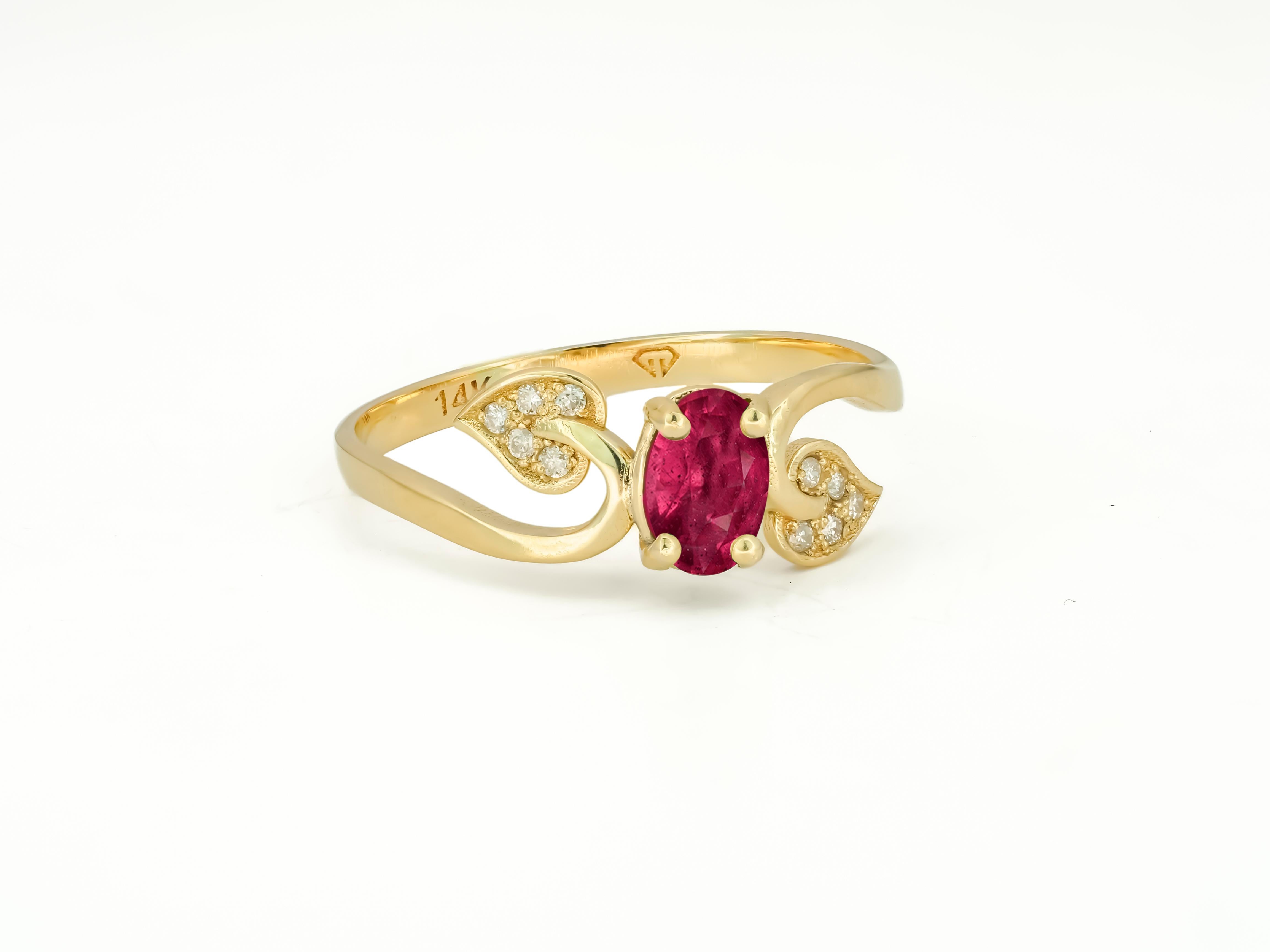 For Sale:  Ruby Engagement Ring, Ruby Vintage Ring, Genuine Ruby 14k Gold Ring 4