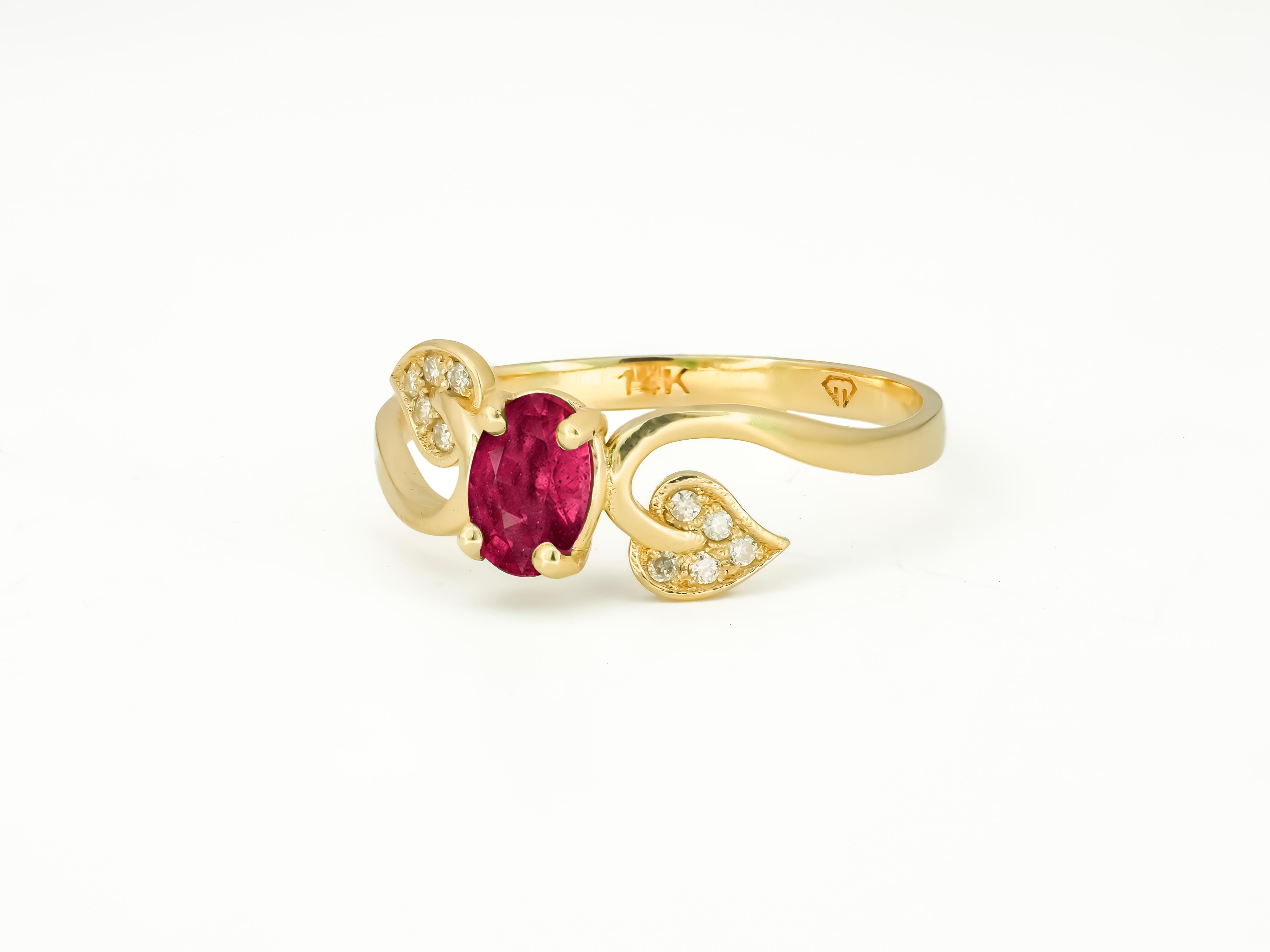 For Sale:  Ruby Engagement Ring, Ruby Vintage Ring, Genuine Ruby 14k Gold Ring 5