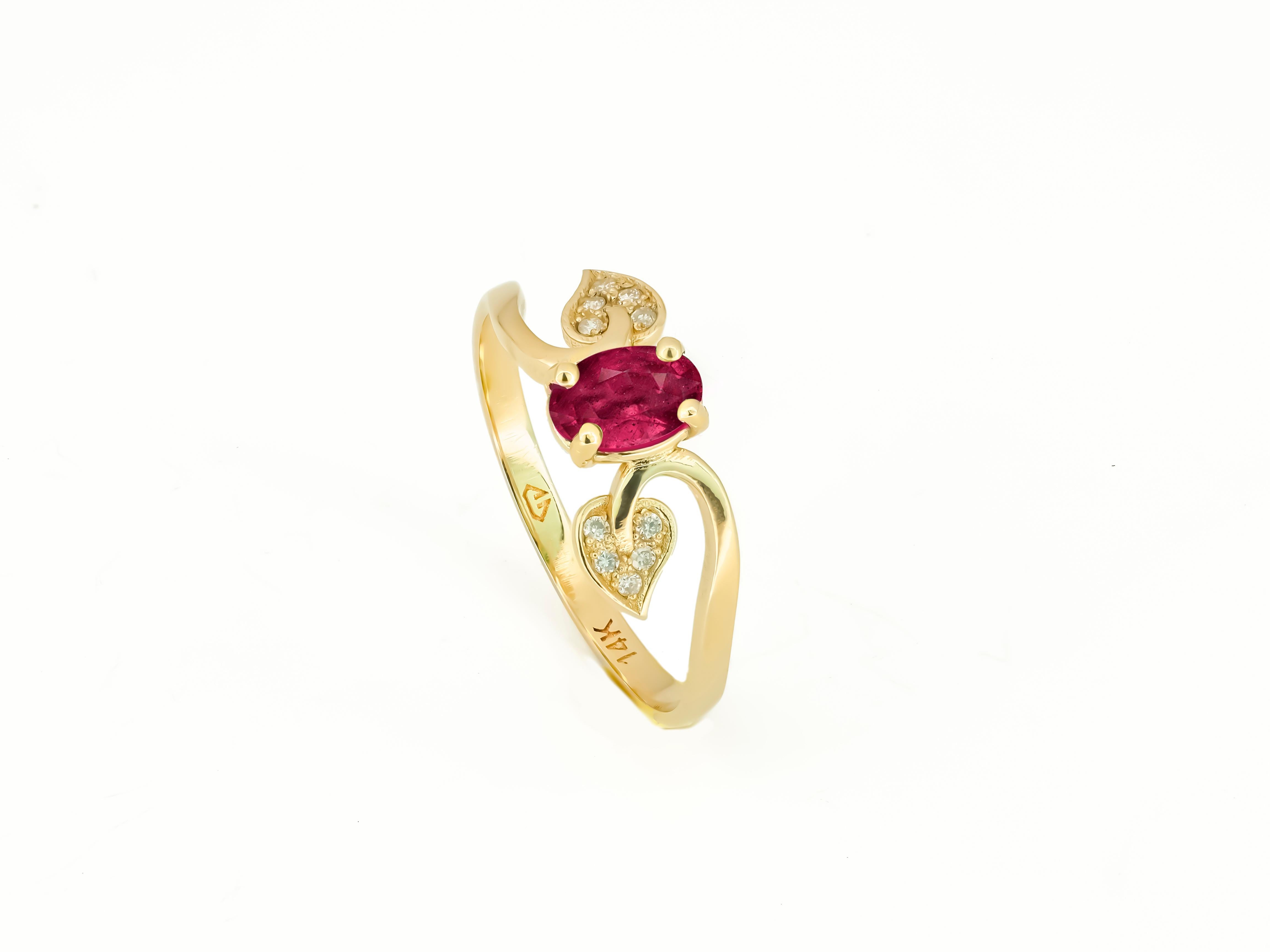 For Sale:  Ruby Engagement Ring, Ruby Vintage Ring, Genuine Ruby 14k Gold Ring 6