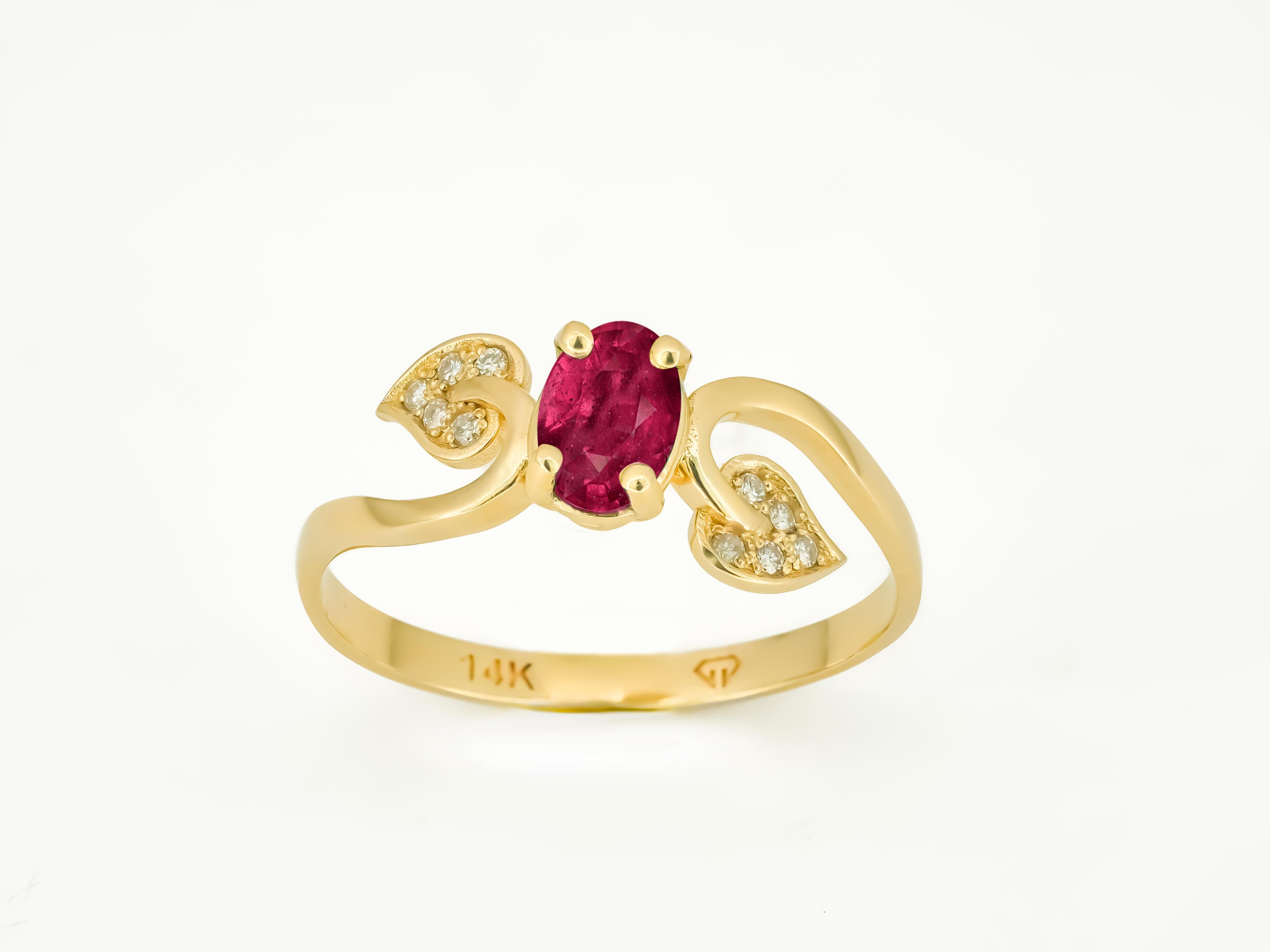 For Sale:  Ruby Engagement Ring, Ruby Vintage Ring, Genuine Ruby 14k Gold Ring 7