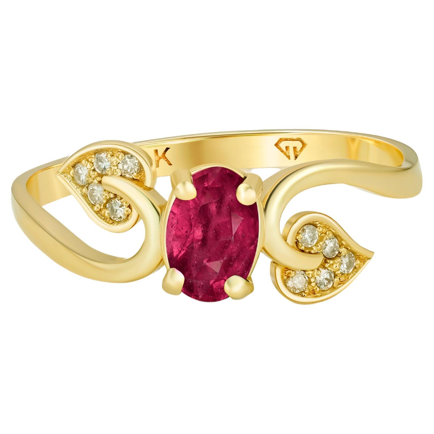 For Sale:  Ruby Engagement Ring, Ruby Vintage Ring, Genuine Ruby 14k Gold Ring