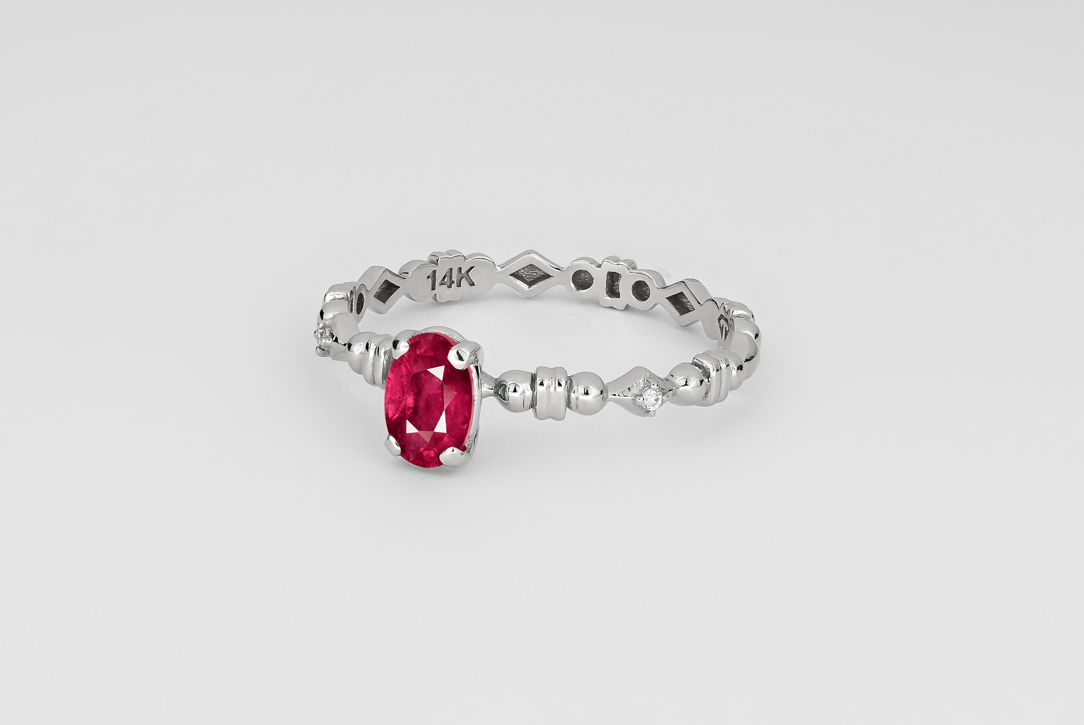 For Sale:  Ruby Engagement Ring, Oval Ruby Ring, 14k Gold Ring with Ruby 2