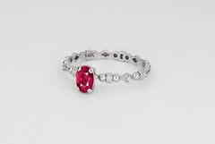 Ruby Engagement Ring, Oval Ruby Ring, 14k Gold Ring with Ruby