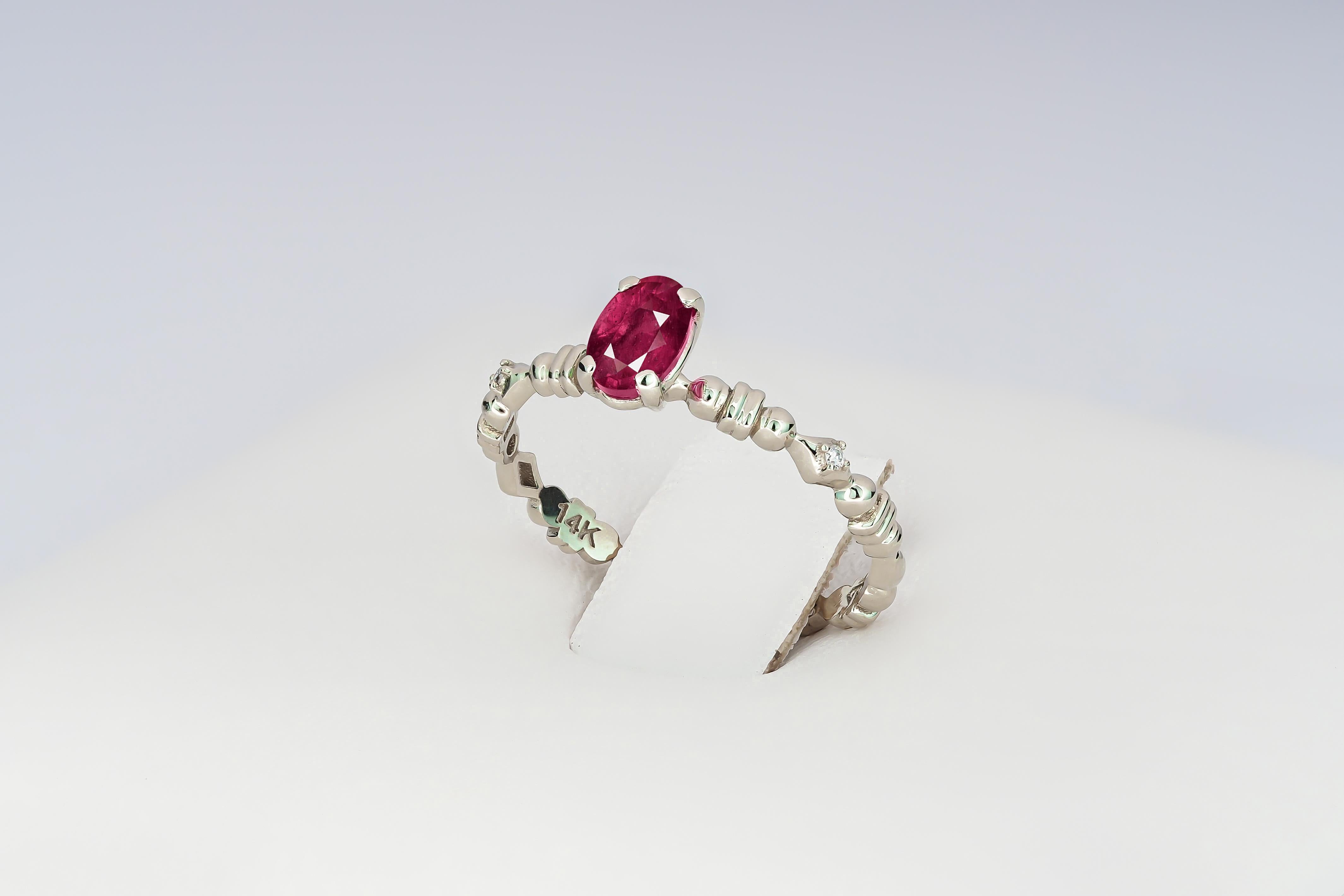 For Sale:  Ruby Engagement Ring, Oval Ruby Ring, 14k Gold Ring with Ruby 5