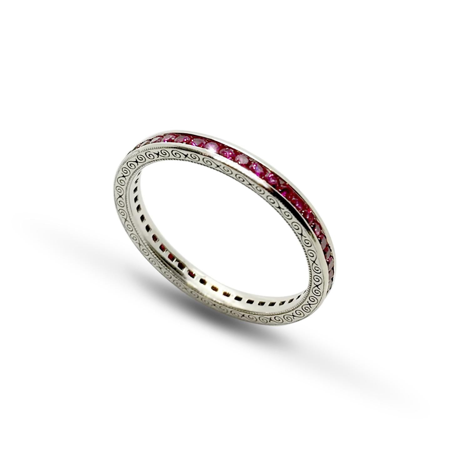 Brilliant Cut Ruby Eternity Band / 14k White Gold / Rubies For Sale
