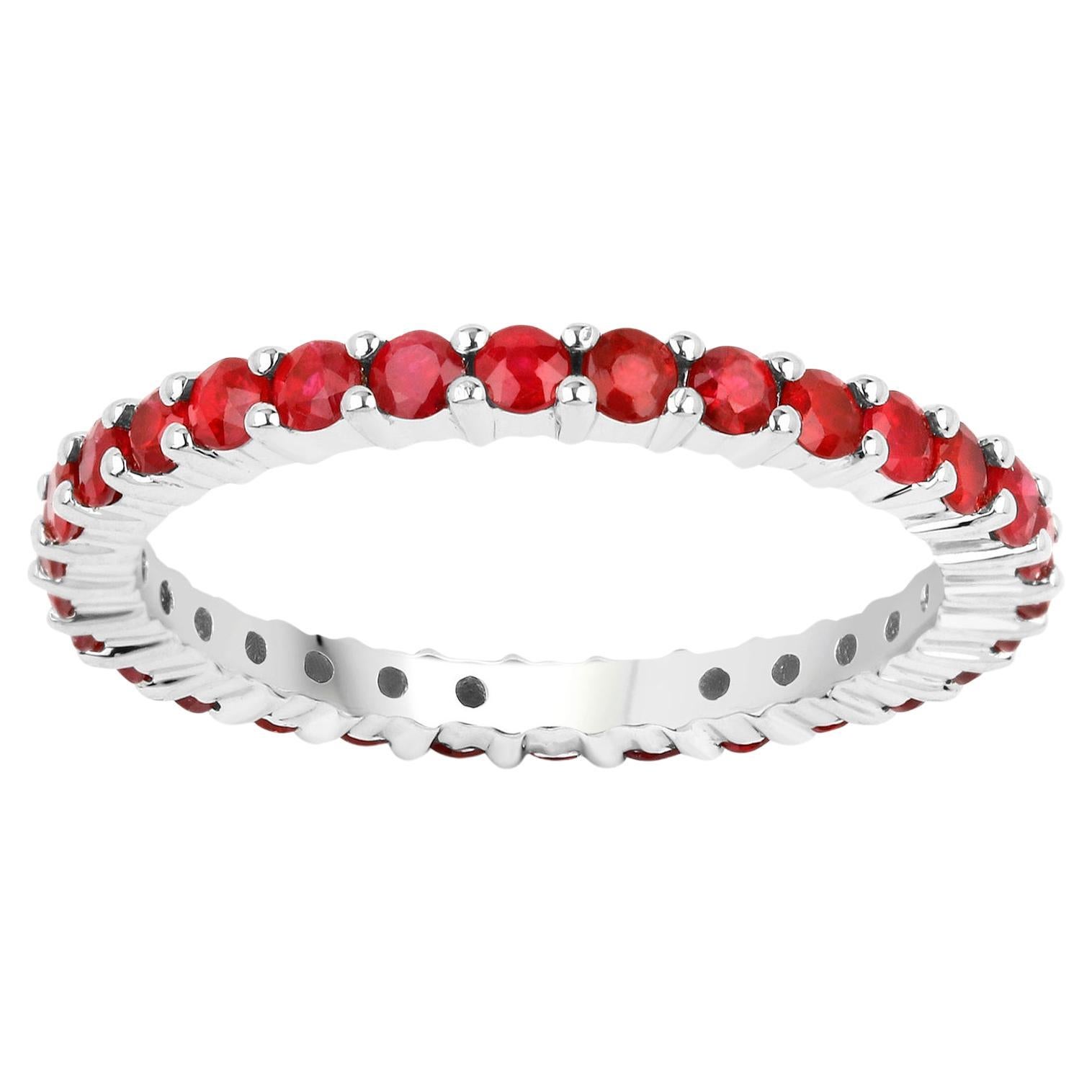 Ruby Eternity Band Ring 1.38 Carats 14K White Gold For Sale