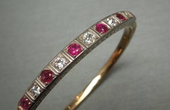 Ruby and European Cut Diamond 14 Karat Gold / Sterling Bangle Bracelet