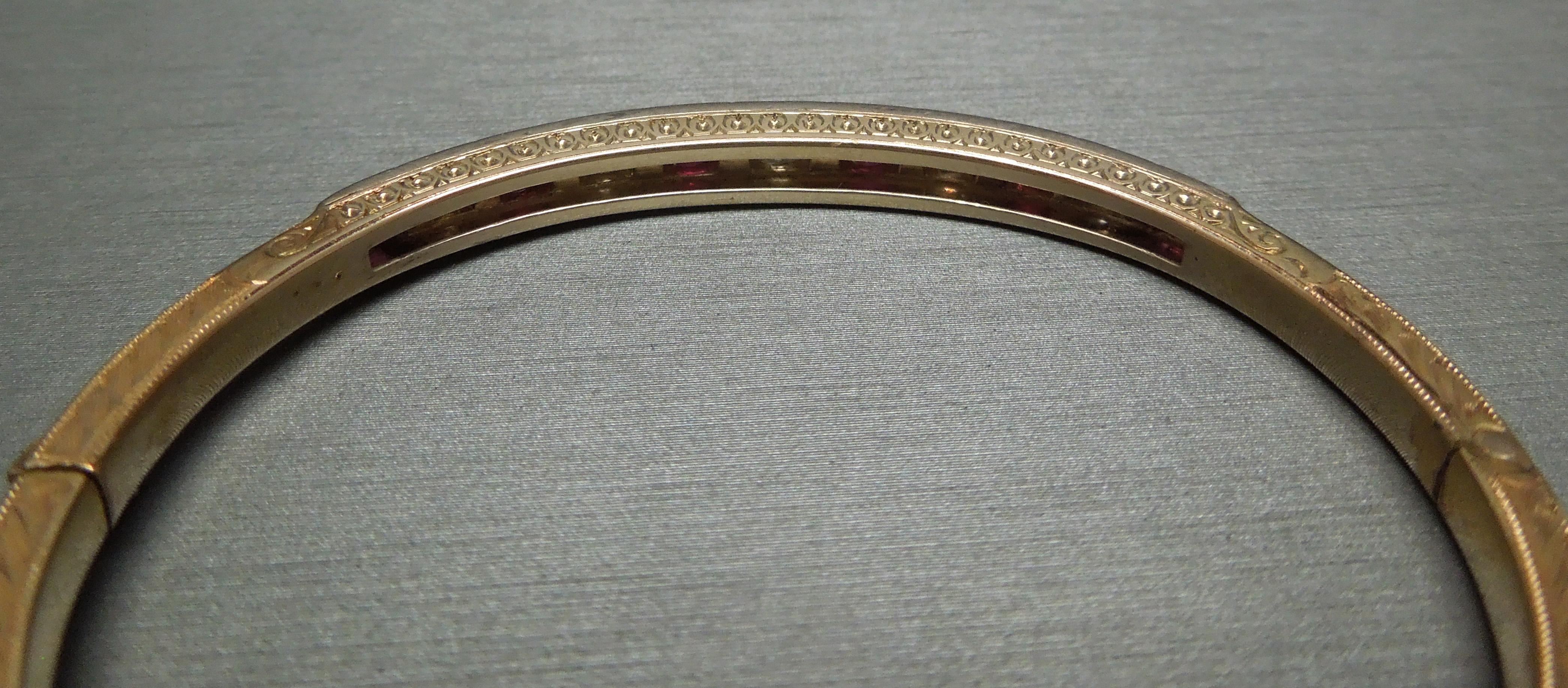 Ruby and European Cut Diamond 14 Karat Gold / Sterling Bangle Bracelet In Good Condition For Sale In METAIRIE, LA