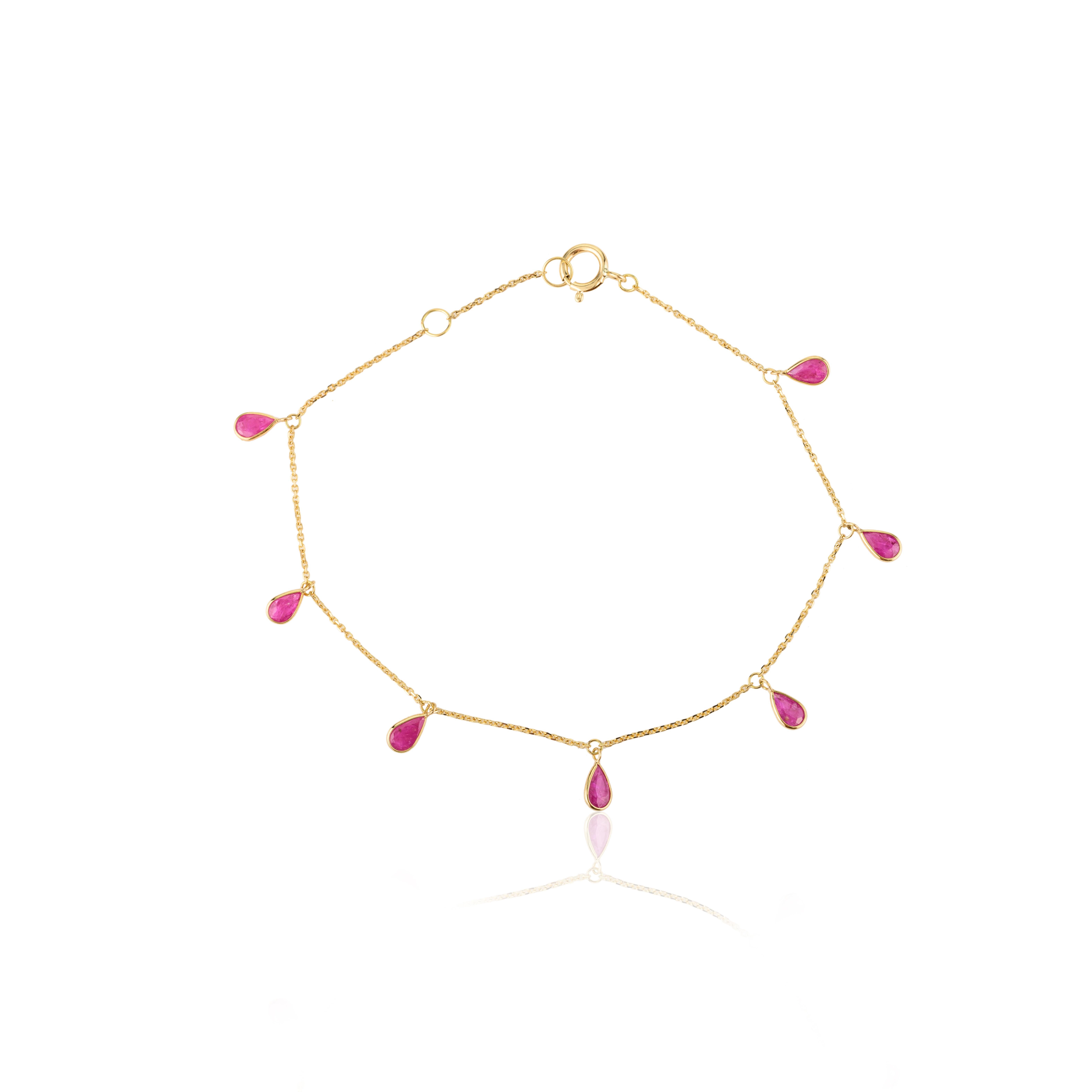 Women's Ruby Everyday Chain Bracelet for Her Handcrafted in 18k Yellow Gold