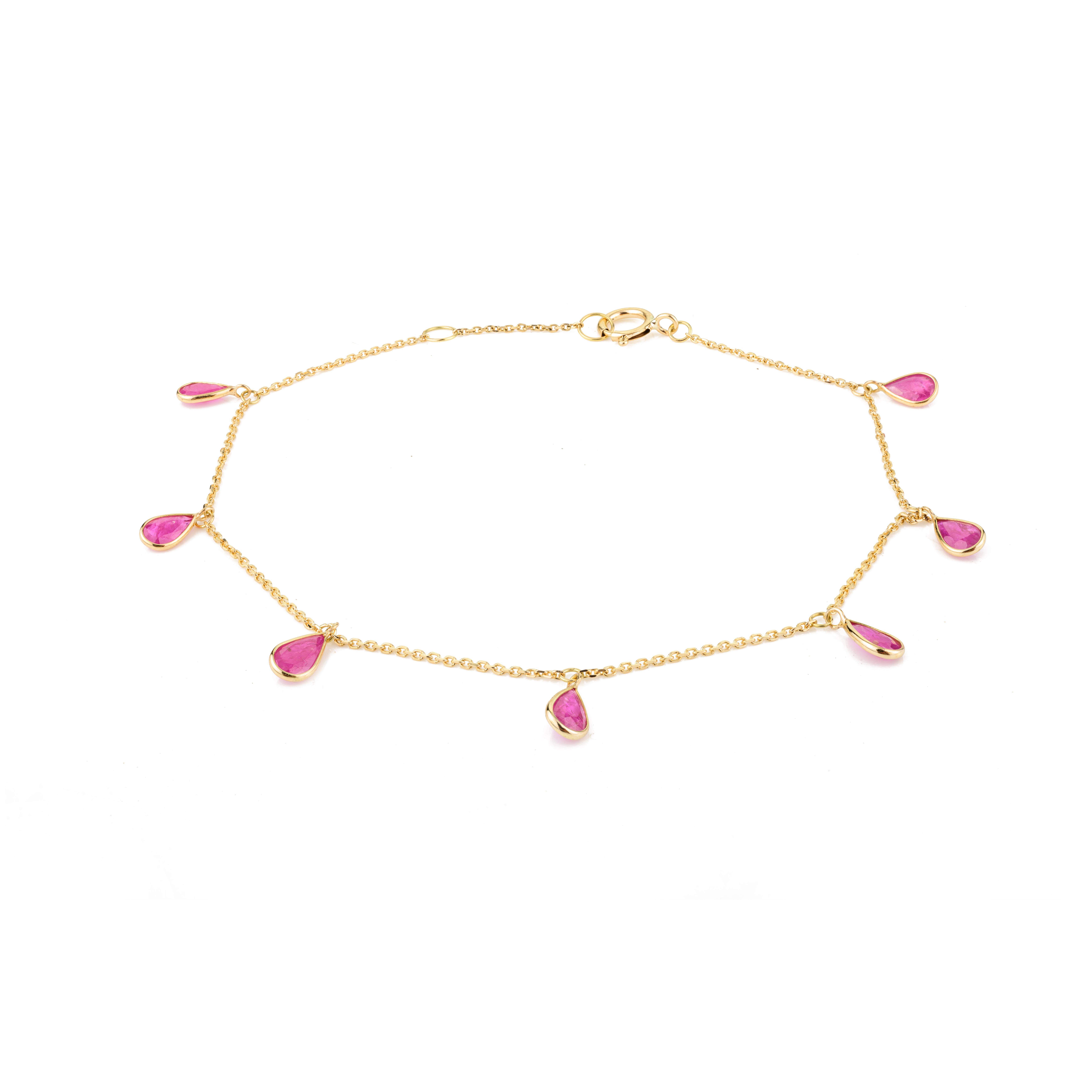 Ruby Everyday Chain Bracelet for Her Handcrafted in 18k Yellow Gold 1