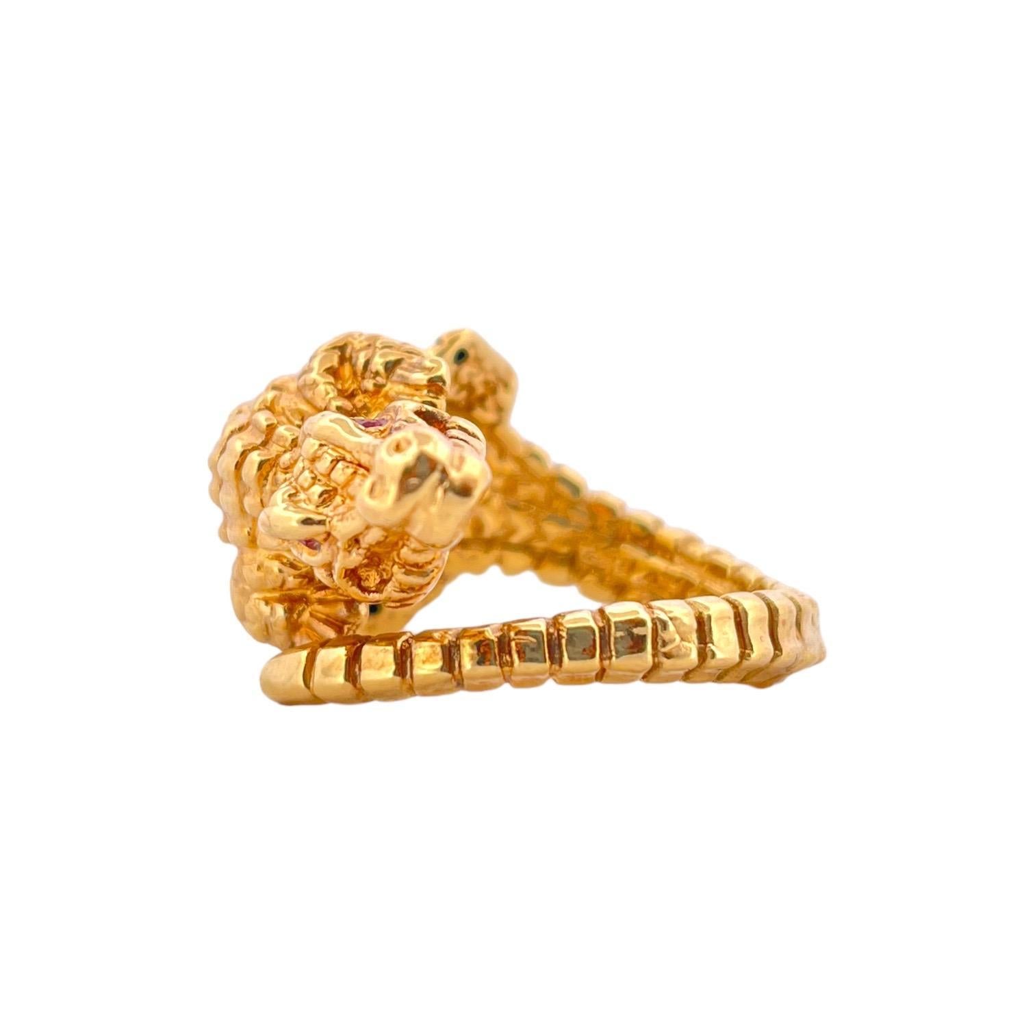 Modern Ruby Eye Crocodile Ring -  14K Yellow Gold