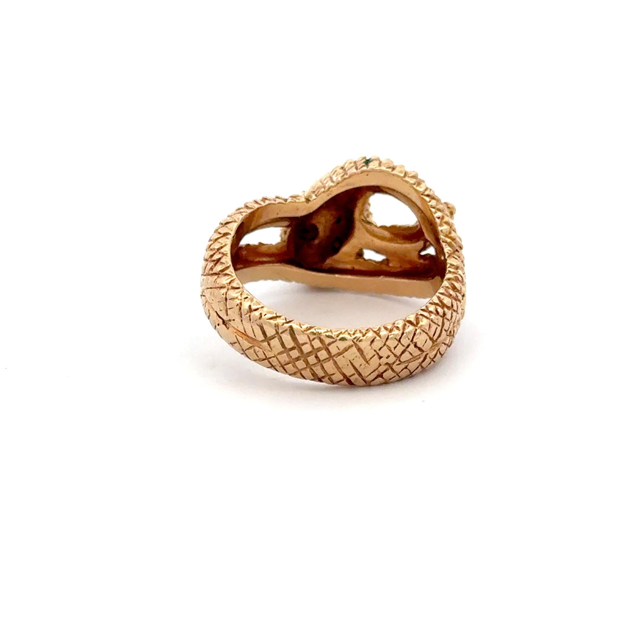Contemporary Ruby Eye Snake Wrap Band Ring 14 Karat Yellow Gold 11.6 Grams For Sale