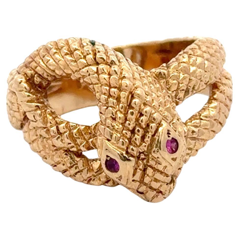 Ruby Eye Snake Wrap Band Ring 14 Karat Yellow Gold 11.6 Grams For Sale