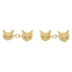 Ruby Eyed Fox Head Chain Cufflinks Set in 9 Karat Yellow Gold