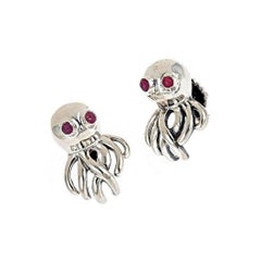 Ruby Eyes Sterling Silver Octopus Cufflinks by John Landrum Bryant