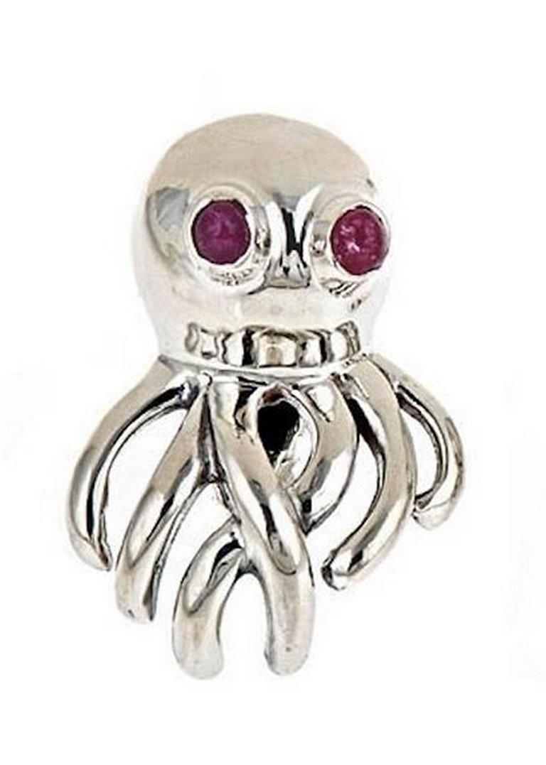 Ruby Eyes Sterling Silver Octopus Cufflinks by John Landrum Bryant In New Condition In New York, NY