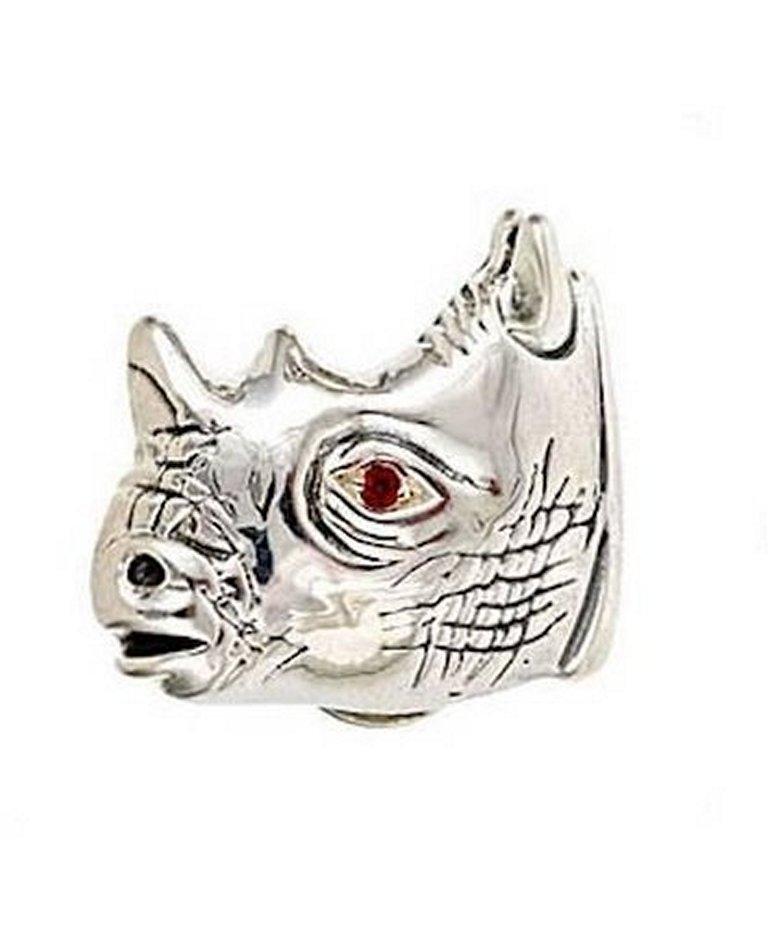 Ruby Eyes Sterling Silver Rhinoceros Cufflinks by John Landrum Bryant In New Condition For Sale In New York, NY