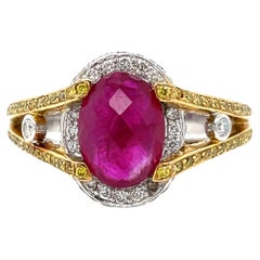 Ruby faceted buff top 18 K white and yellow  gold Engagement ring 