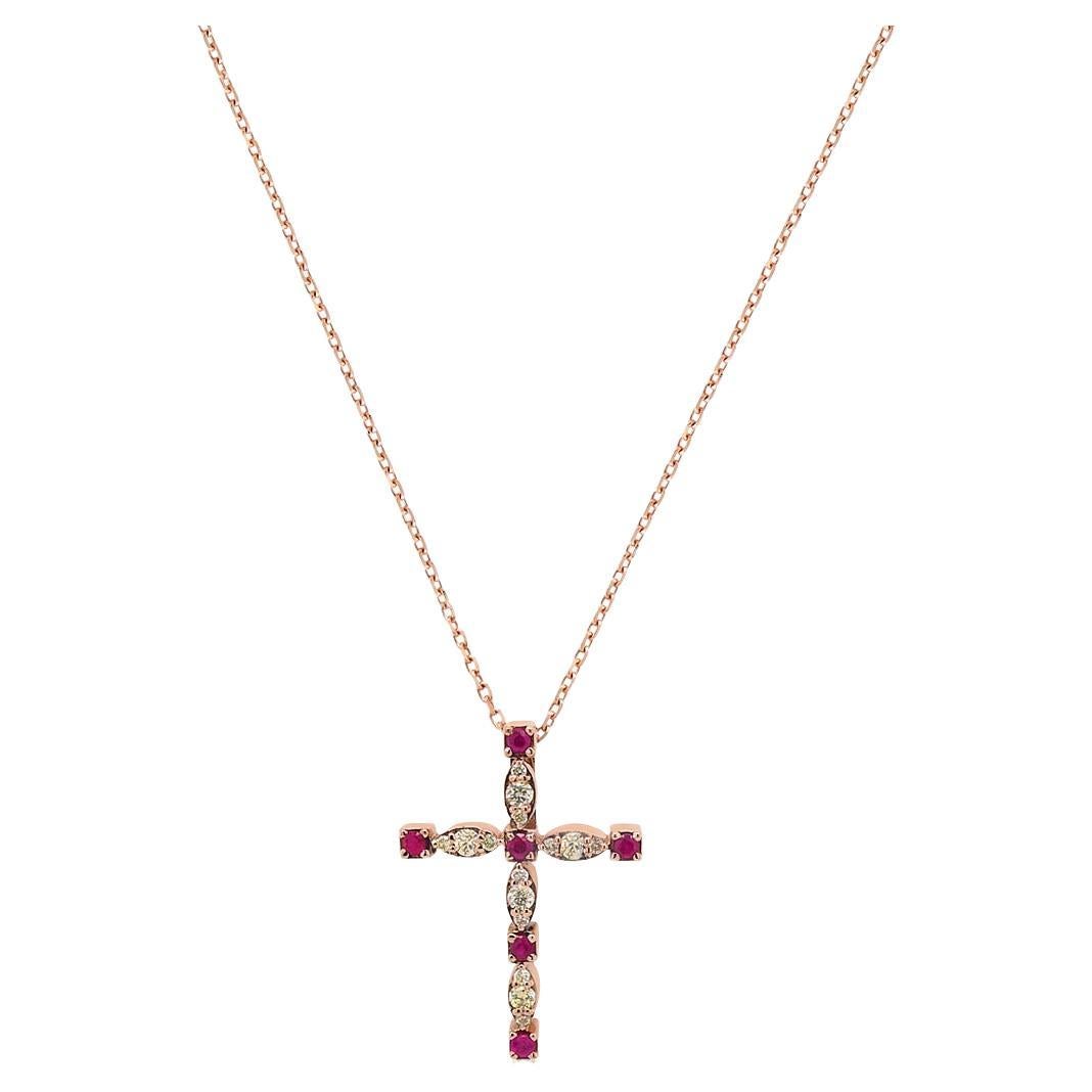 Ruby & Fancy Diamond 18K Rose Gold Cross Pendant Necklace