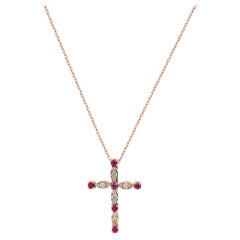 Ruby & Fancy Diamond 18K Rose Gold Cross Pendant Necklace