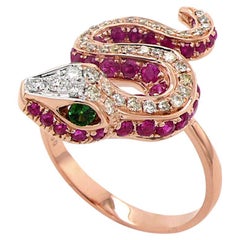 Rubin Fancy Diamant Granat & Weißer Diamant 18K Rose Gold Schlangenring