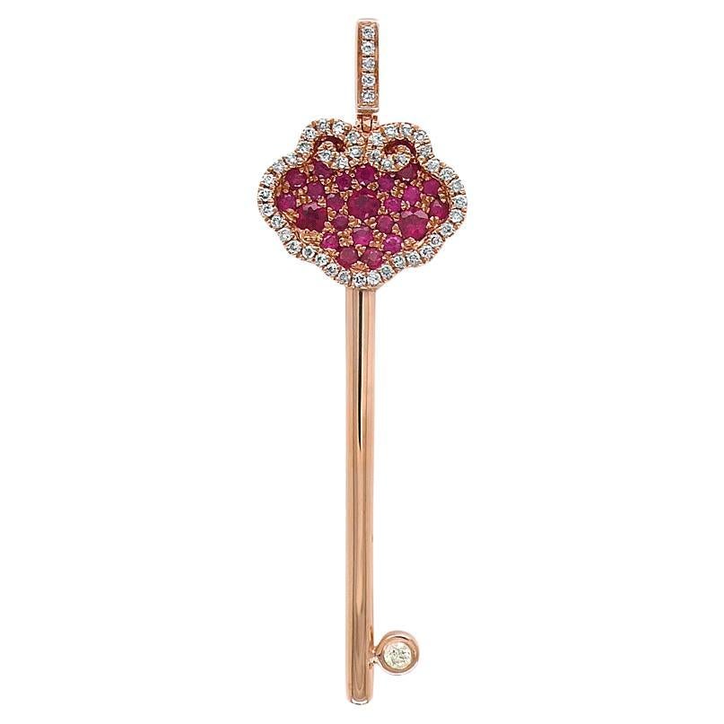 Schlüsselanhänger mit Rubin und Fancy-Diamanten in Pflasterung aus 18 Karat Roségold