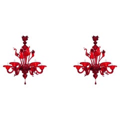 Ruby Floral Cascade Murano Glass Chandelier, Sculpted Flowers & Leaves 1980s