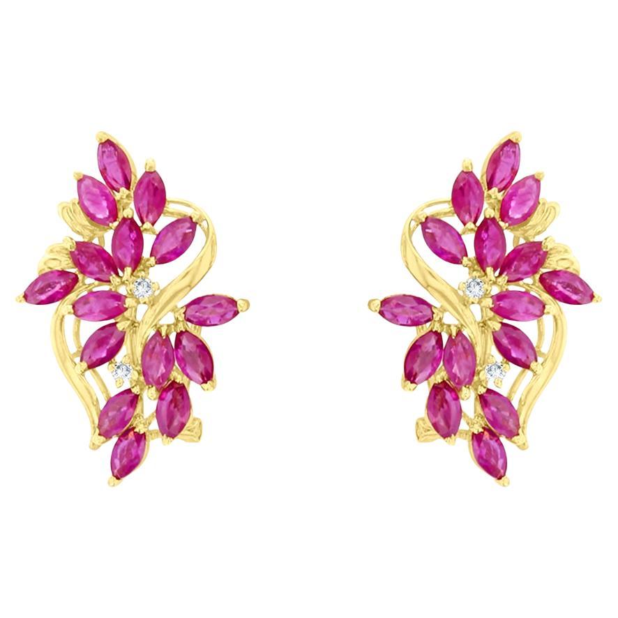 Pendientes Rubí Floral Oro Amarillo 14k en venta