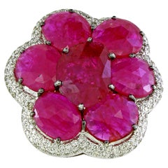 Aadiraj Sethi 18K White Gold Ruby Floral Cocktail Ring, 12.42cts Ruby