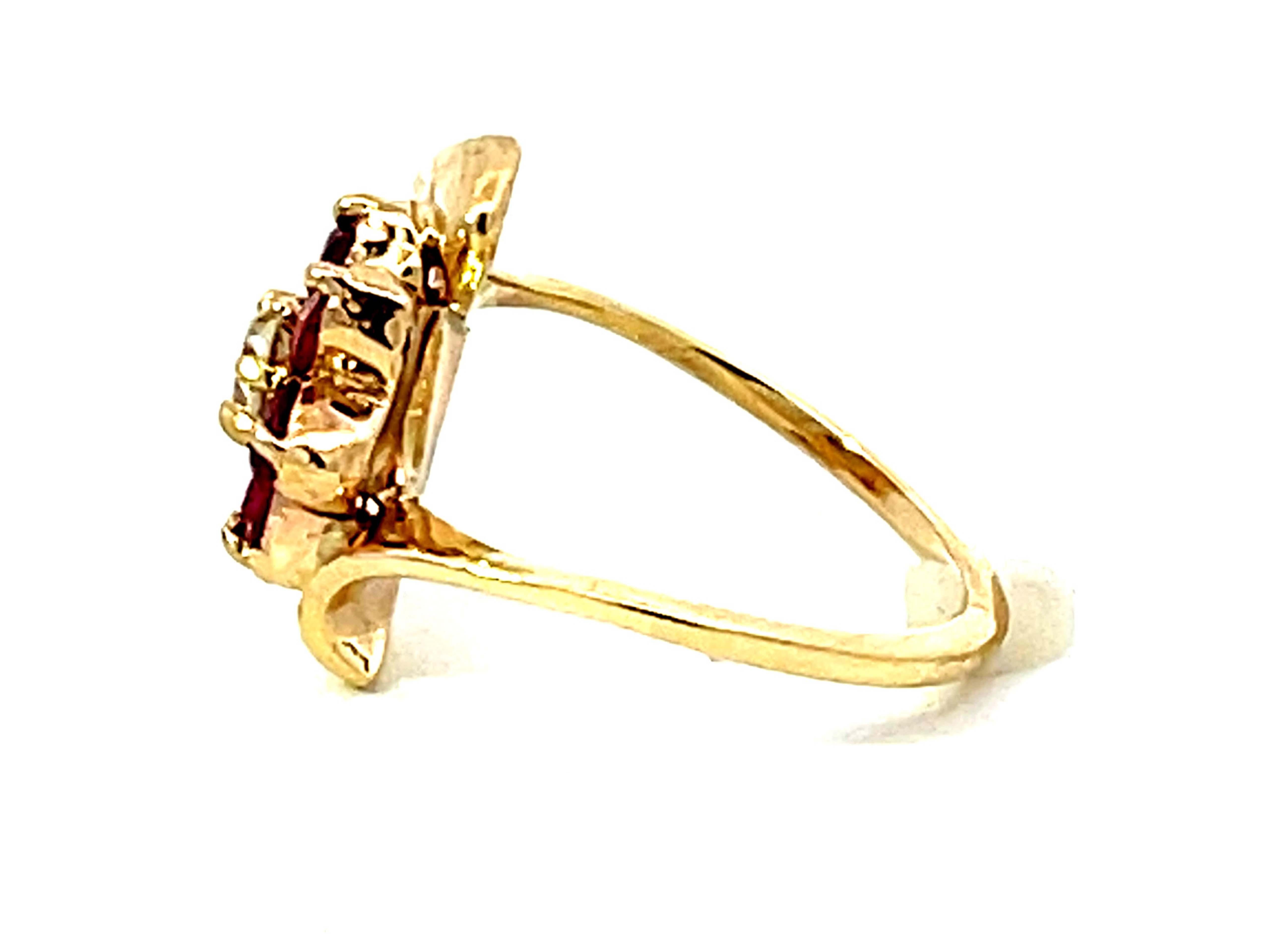 Women's Ruby Flower and Diamond Center Ring in 14k Yellow Gold For Sale
