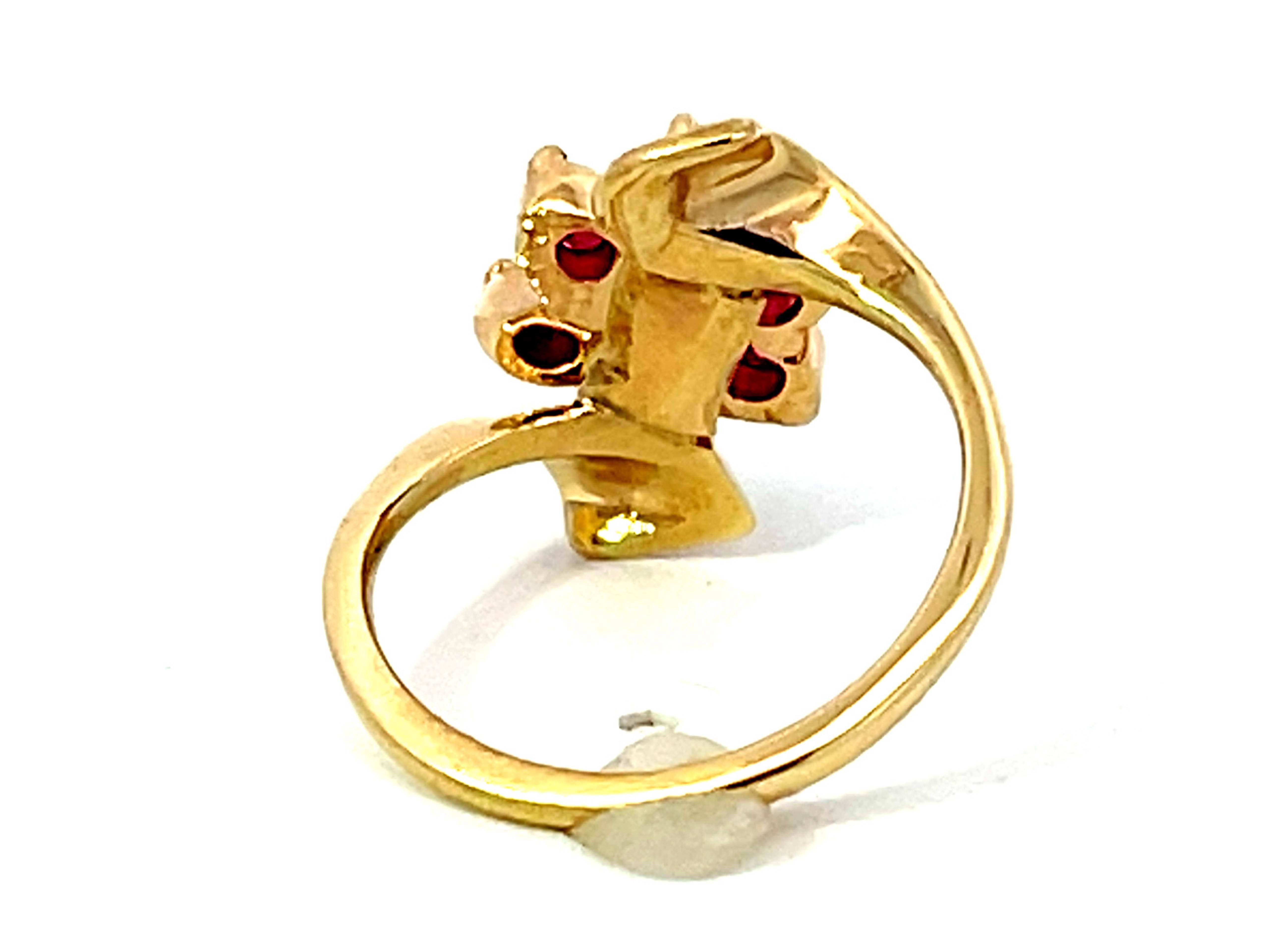 Ruby Flower and Diamond Center Ring in 14k Yellow Gold For Sale 1