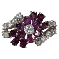Ruby Flower and Diamond Multi-Row Ring