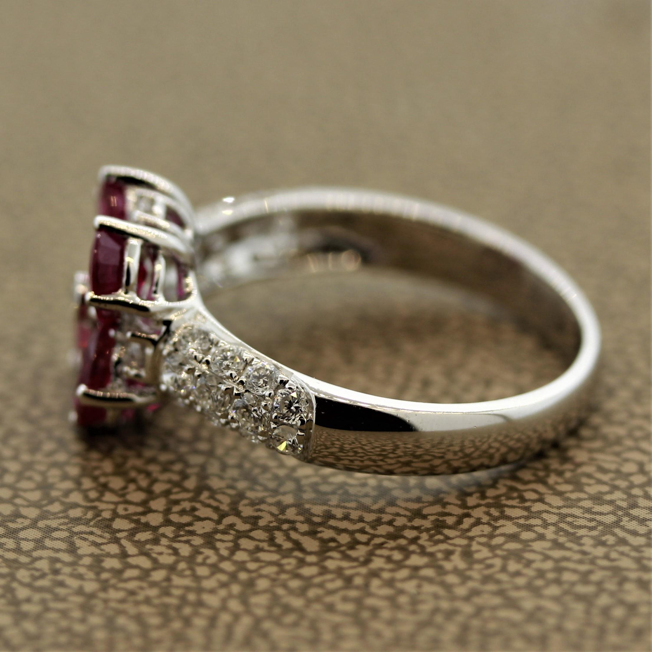 Oval Cut Ruby Flower Diamond Gold Ring
