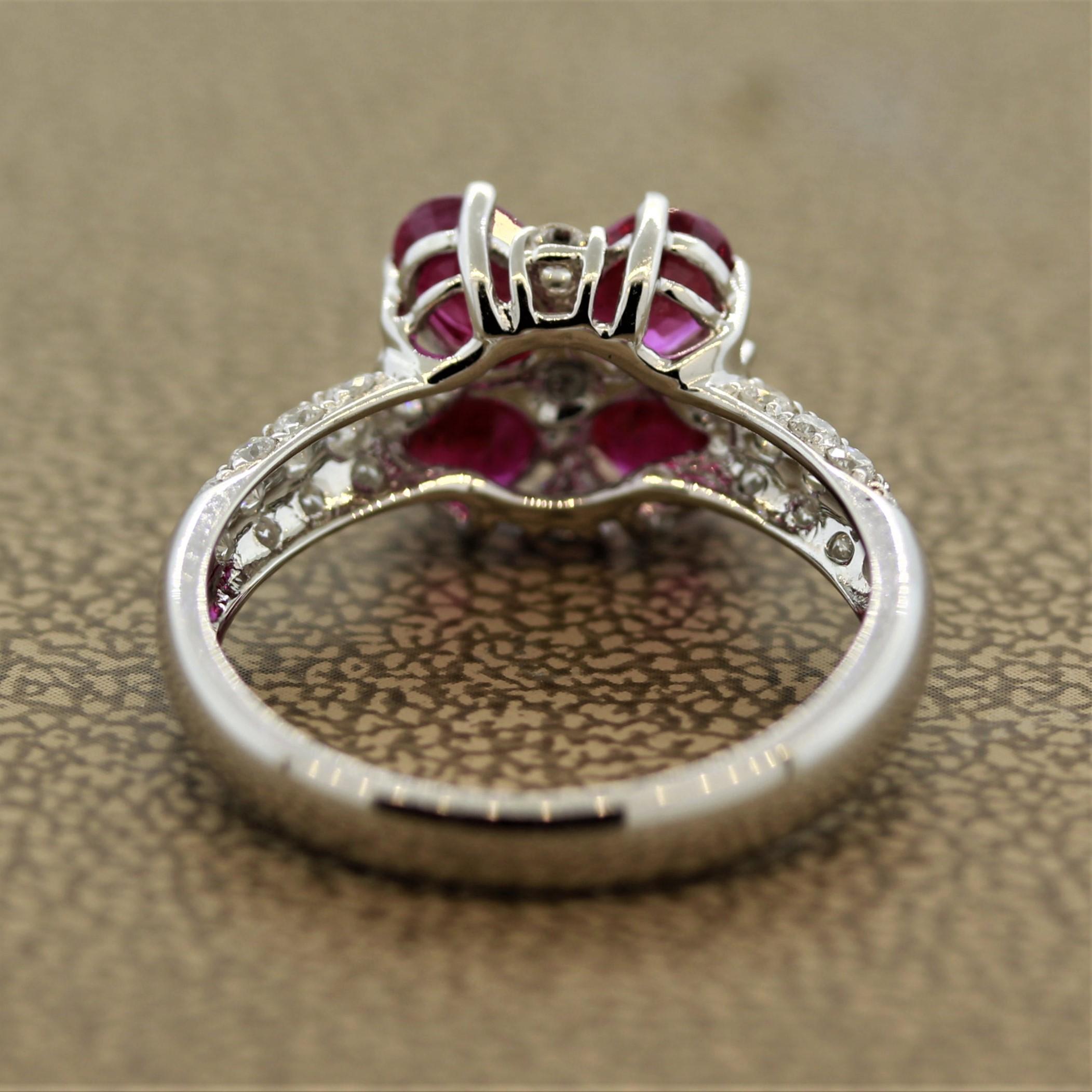 Ruby Flower Diamond Gold Ring In New Condition In Beverly Hills, CA