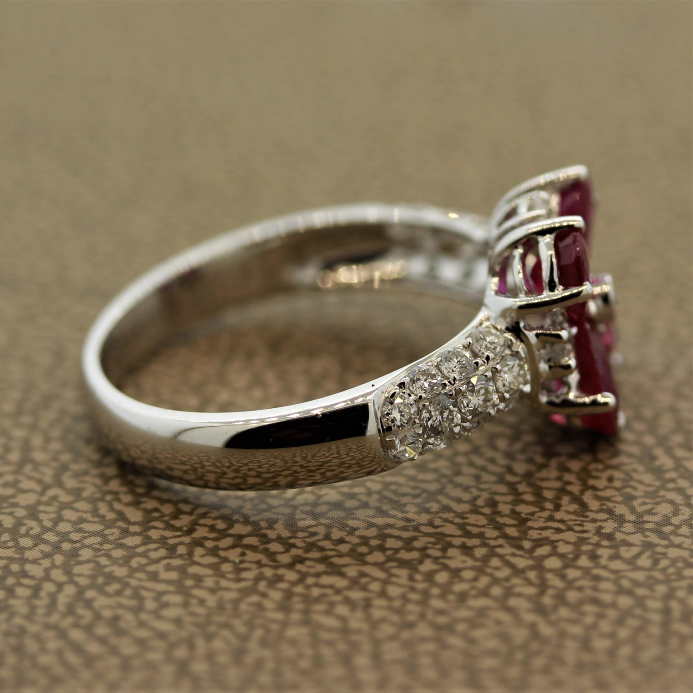 Women's Ruby Flower Diamond Gold Ring