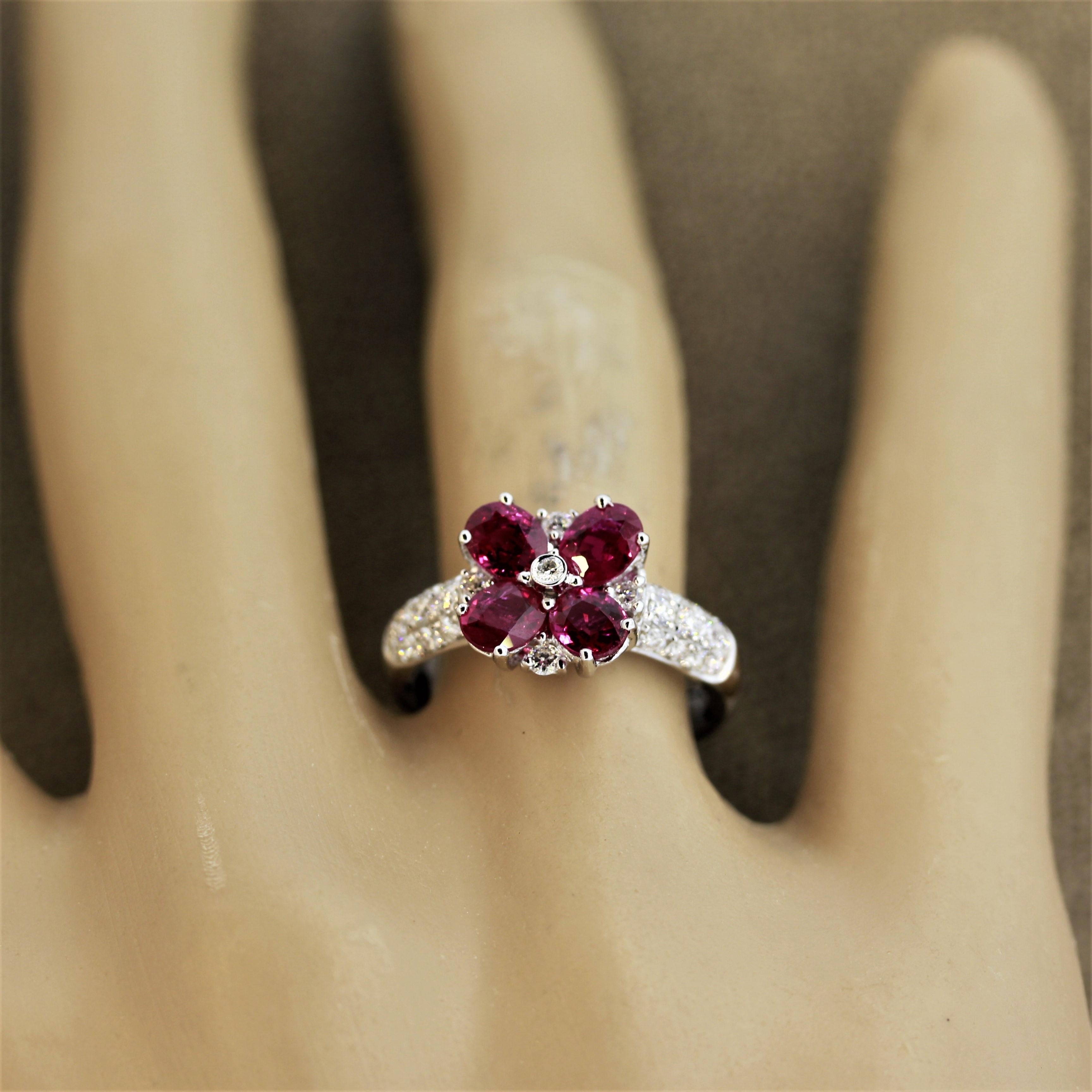 Ruby Flower Diamond Gold Ring 2