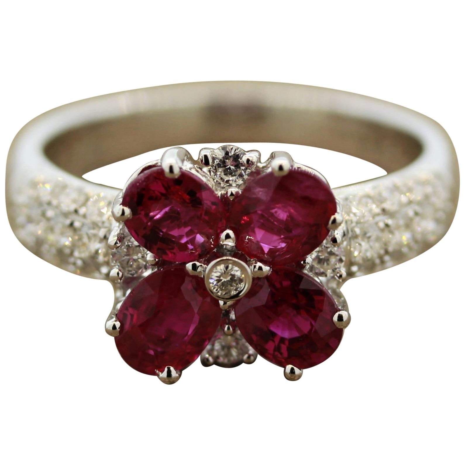 Ruby Flower Diamond Gold Ring
