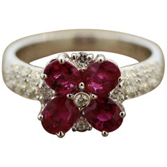 Ruby Flower Diamond Gold Ring