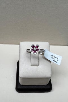 Ruby Flower Diamond Ring 14K White Gold