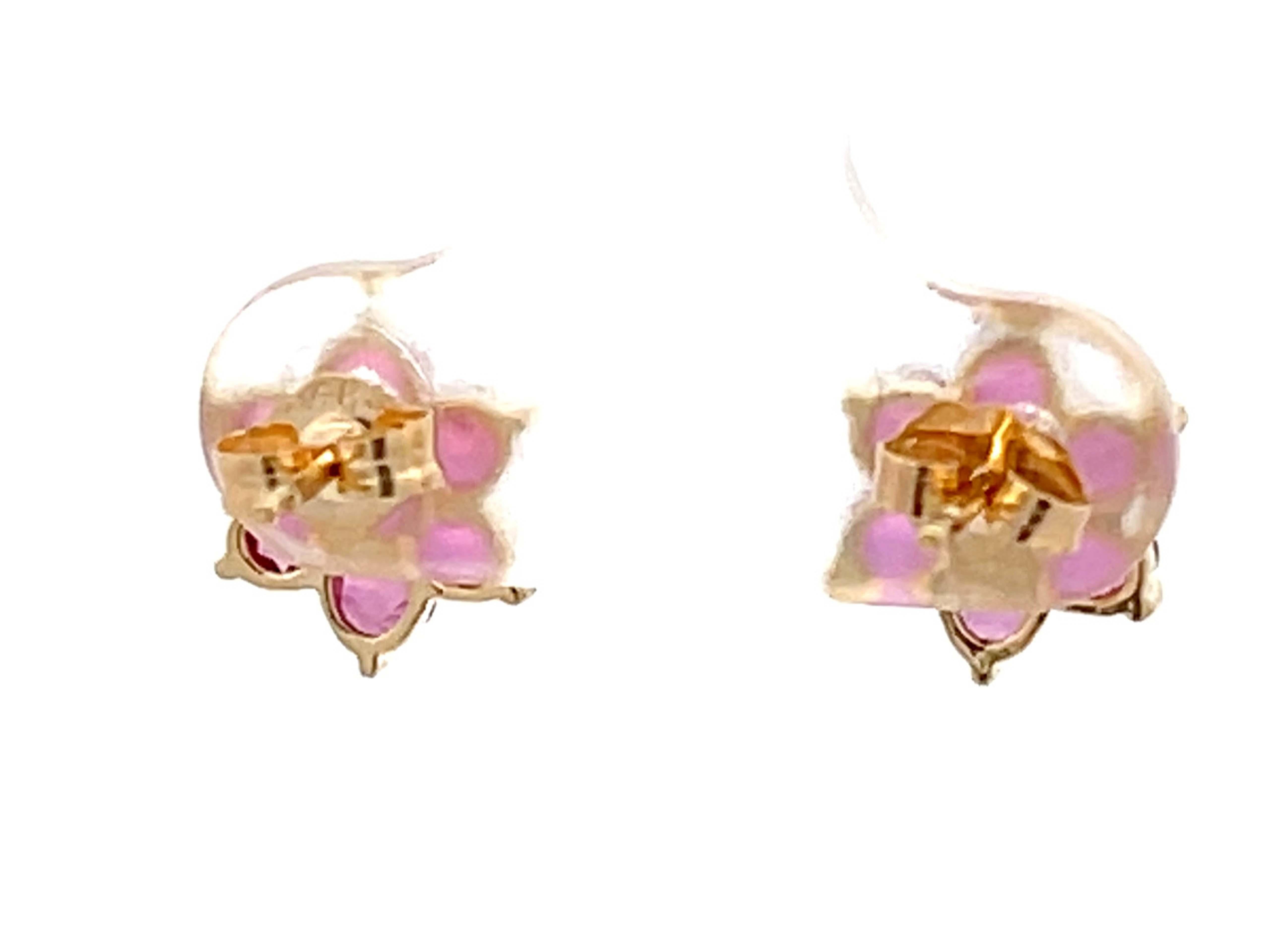Women's Ruby Flower Earrings in 14k Yellow Gold