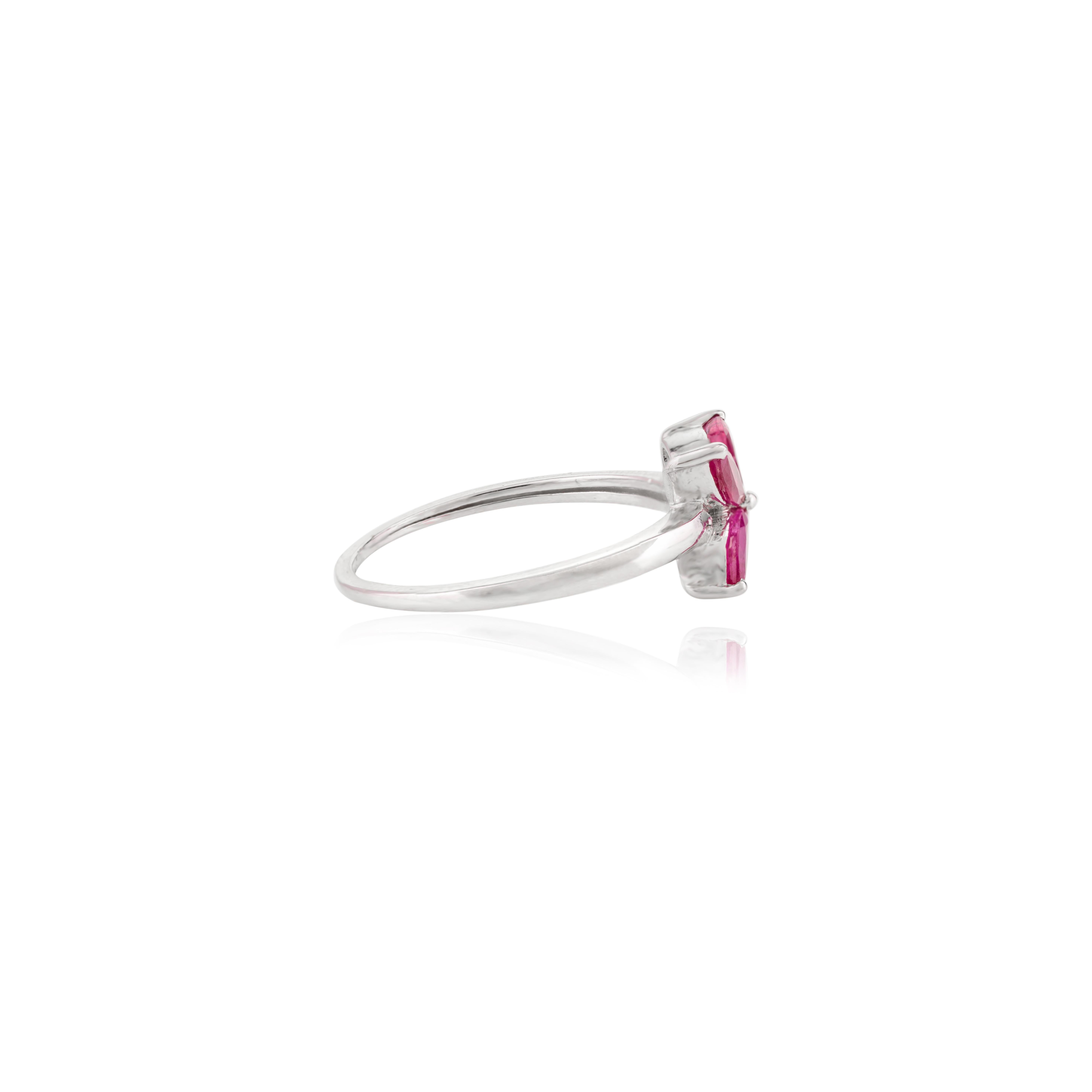 For Sale:  Ruby Flower Ring with Marquise Cut Ruby Set in 14k Solid White Gold 3
