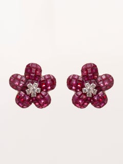 Ruby Flower Studs in 14kt Gold & Diamond