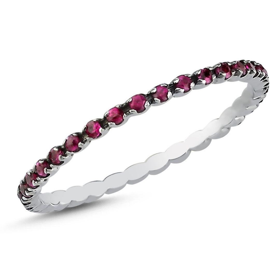 14k White Gold Ruby Full Round Ring In New Condition For Sale In ISTANBUL, TR