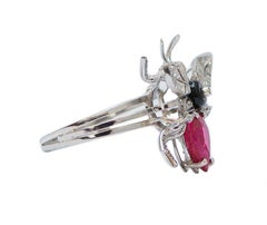 Ruby, Garnets, Diamonds, Onyx, Platinum Fly Ring.