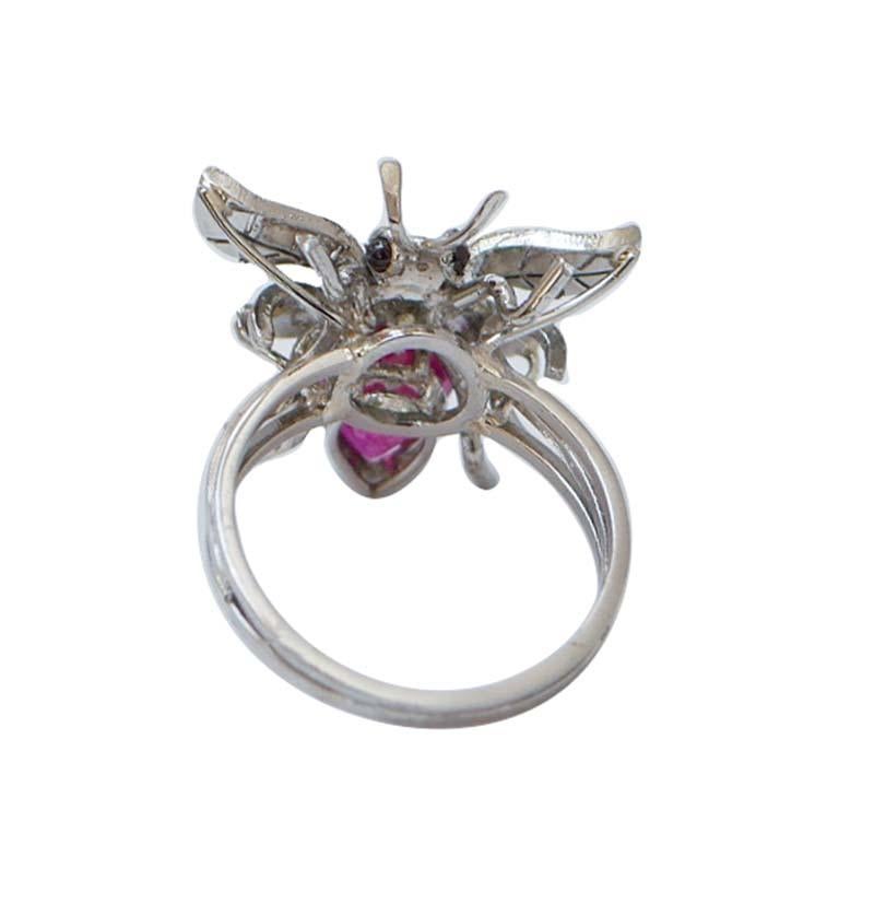 Rétro Rubino, granati, diamanti, onice, anello di platino. in vendita