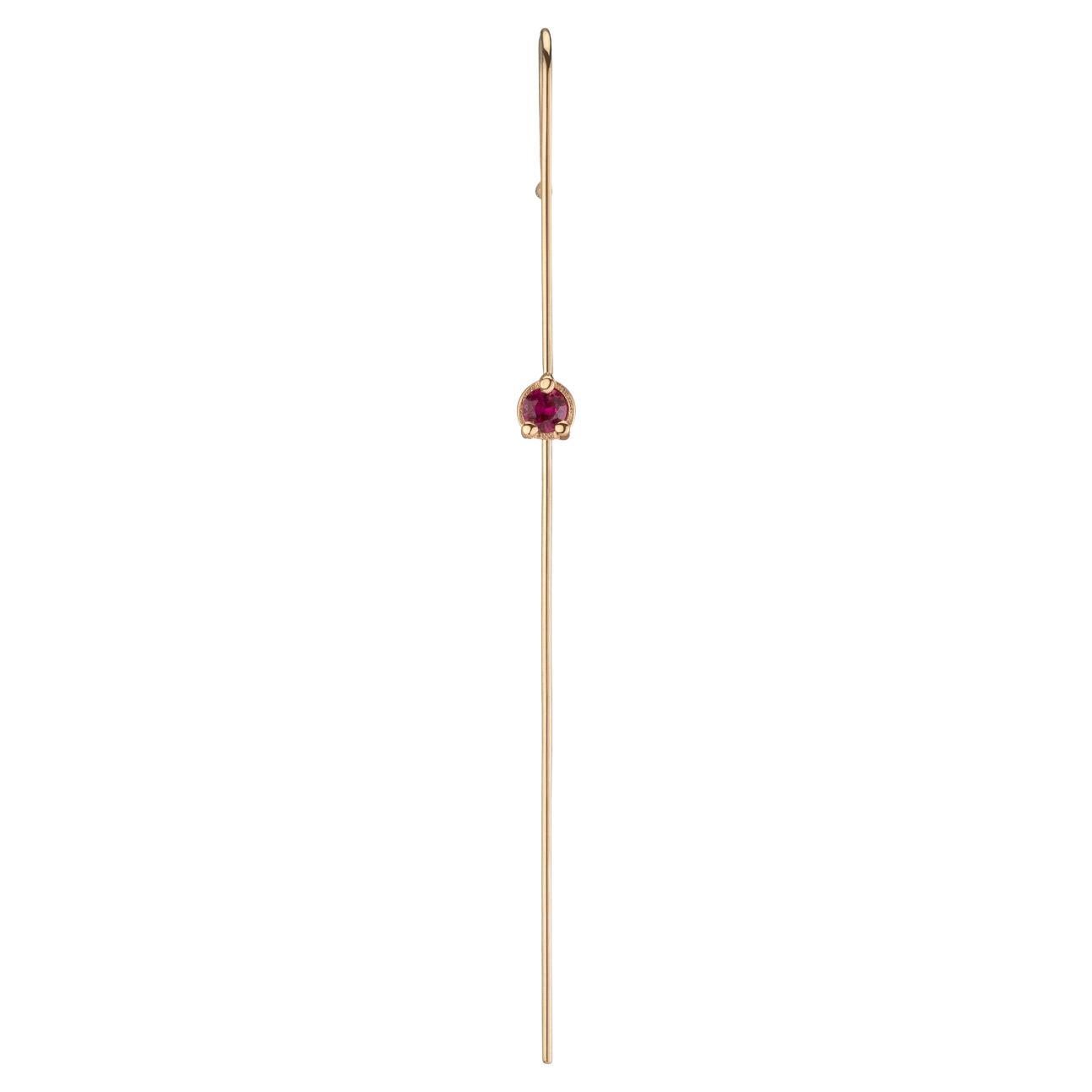Ruby Gem Needle Pin Earring For Sale