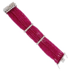 Rubin Edelstein Perlenarmband Silber 18 Karat Gold Handgefertigte Kette Diamant Pavé