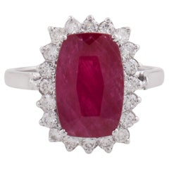 Ruby Gemstone Cocktail Ring Diamond Pave 14k White Gold Handmade Fine Jewelry