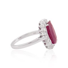 Ruby Gemstone Cocktail Ring Diamond Pave 14k White Gold Handmade Fine Jewelry