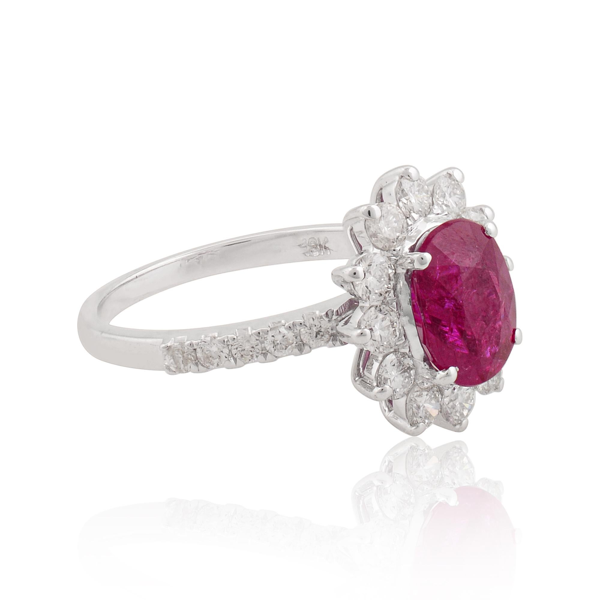 For Sale:  Ruby Gemstone Cocktail Ring SI Clarity HI Color Pave Diamond 18 Karat White Gold 2